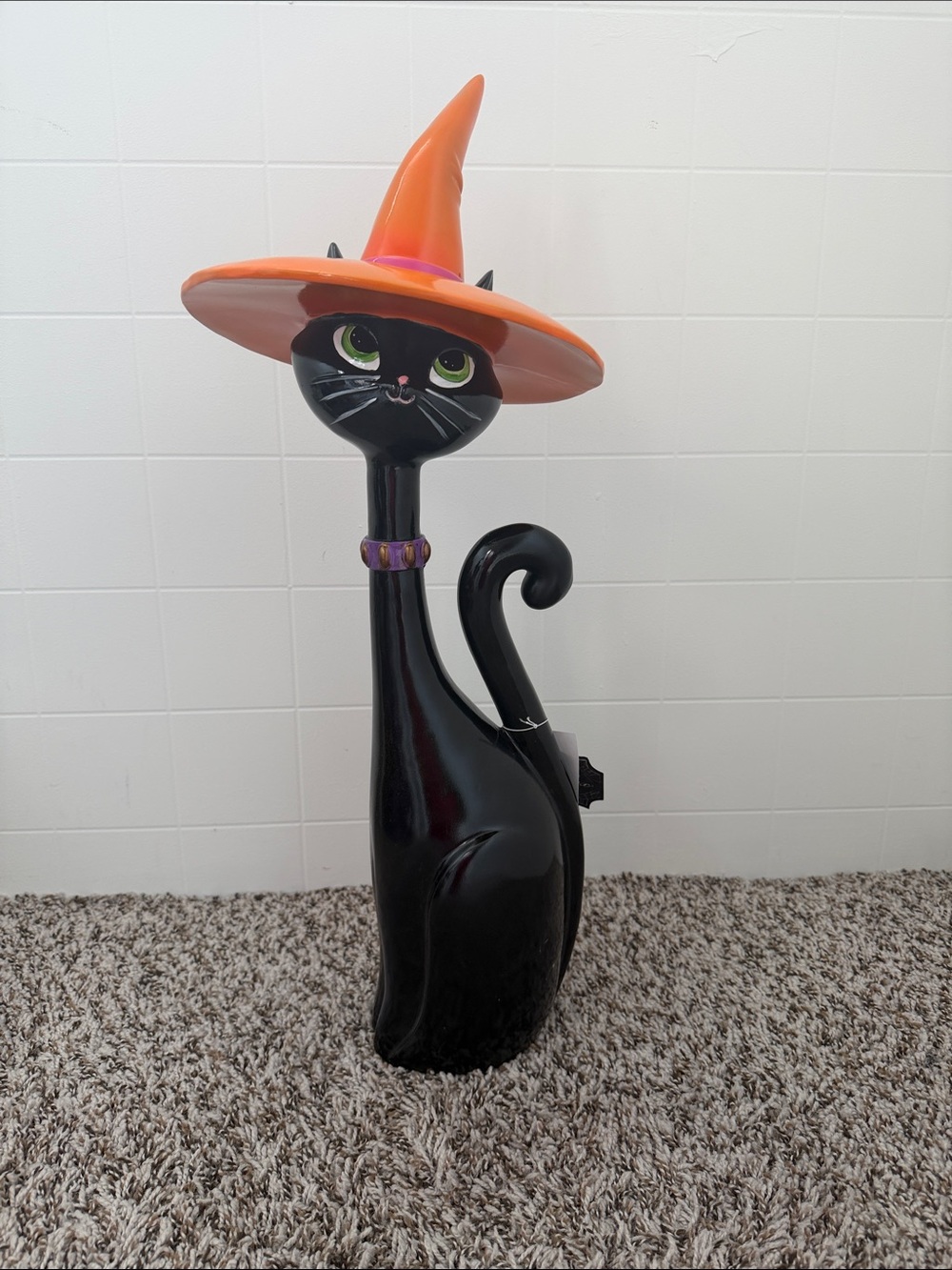 Bella Lux Viral Black Cat Orange Witch Hat Retro Halloween Decor Figurine NEW